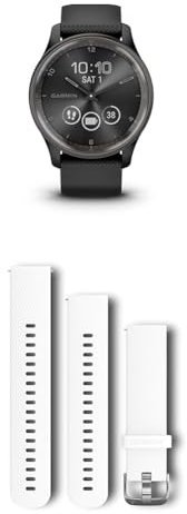 Garmin vívomove Trend, Stylish Hybrid Smartwatch with up to 5 days battery life, Black & Quick Release Band (20 mm) - White/silver