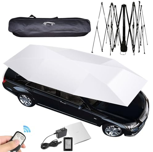 Fablestoryem Parasol y Toldo Plegable para Coche, Paraguas Automático con Tienda de Techo, Adecuado para Estacionamientos al Aire Libre, Escuelas de Manejo - Silver Gray-4.3m/169''