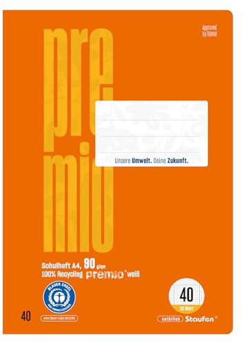 Staufen premio Schulhefte - 5 Hefte je 32 Blatt, Lineatur 40, DIN A4, 90 g/m², kariert 5 mm