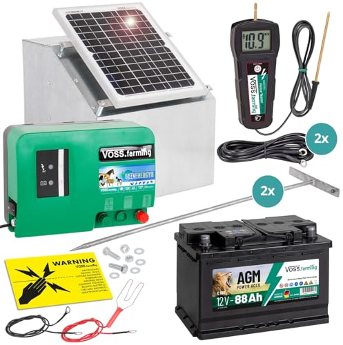 VOSS.farming Komplett-Set mit 12V Weidezaungerät und 12W Solarsystem GreenEnergy inkl. 88Ah Akku