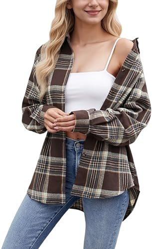 Timuspo Chemisier à carreaux pour femme, boutonné, manches longues, pour fête de la bière, tunique à carreaux, décontracté, col en V, haut en flanelle