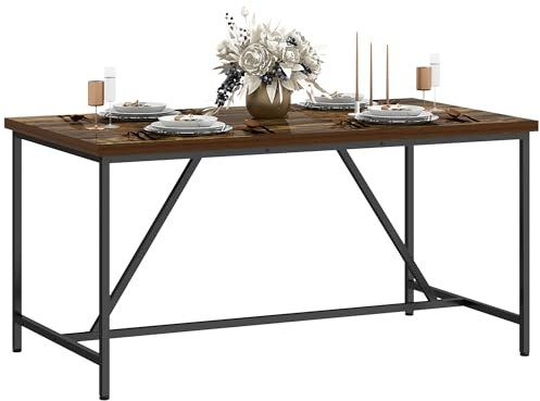 HOMCOM Tavolo da Pranzo Rettangolare per 6 Persone, Tavolo da Cucina in Stile Industriale con Piedini Regolabili in Legno e Acciaio, per Sala da Pranzo, Soggiorno e Studio, 150x80x75 cm, Marrone