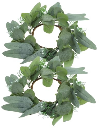 2 Stück Kerzenkranz Eukalyptuskränze aus Seidenstoff und Pe, Grün | Kerzenkranz mit Eukalyptus, Realistische Formen, Waschbar und Fein Verarbeitet, für Events und Raumdekoration
