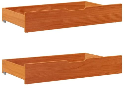 LLEZKBR Cassetti Sotto-Letto 2 pz Marrone Cera 90x55x16 cm Legno Massello Pino