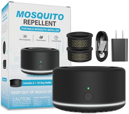 Mosquito Repellent Outdoor Patio, Portable Repellent Device Plant-Derived Mosquito Repeller, Rechargeable Personal Shield for Camping & Outdoor(2 Refills Included)