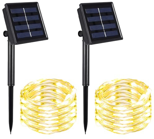 WIYETY Solar Lichterkette Aussen 2er-Pack Wetterfeste Outdoor Lichterkette, Mini Lichterkette Solar mit 50 LED Warmweiss für Garten Dekoration und Innenbereich