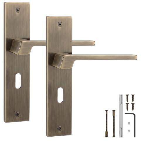 Decoranddecor Spectra Antique Brass Door Handles Internal Keyhole Backplate | Keyhole Backplate, Fits 64mm & 76mm UK Sash Locks, Lock Sold Separately, Interior Door Handles, 200x45mm Plate