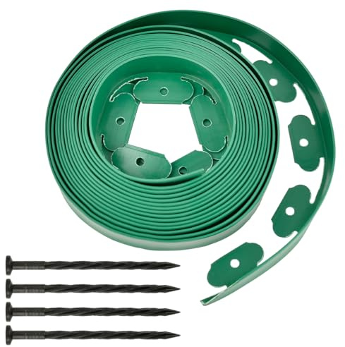 DODUOS 10m Flexible Lawn Edging Strip Grass Edging Lawn Divider,Flower Bed Edging Path Edging,Lawn Edging Border With 30 Strong Securing Pegs, 5cm High Plastic Garden Edging Border