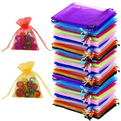 200 Stück Organzasäckchen 7x9 cm, Geschenksäckchen, Säcken zum Befüllen, kleine Stoffsäckchen für Hochzeit, Party und Lagerung, Organza Säckchen in verschiedenen Farben