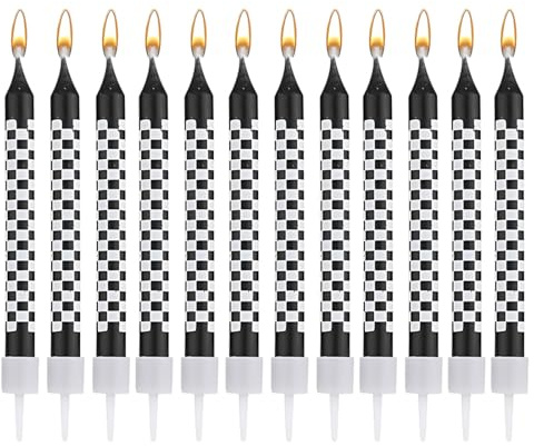 JUGUTA 12 Stück Cupcake Topper Rennwagen, Schwarz-Weiße Geburtstagskuchenkerzen Geburtstagskerzen Für Torte Für Rennen Geburtstag Kuchendekorationen Partygeschenke Babyparty Kinder Jungen