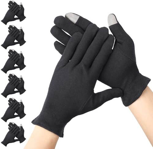 Segbeauty Gants Coton Dermatologique, 6 Paires Gant Coton Noir Eczema pour Écran Tactile, Lavable et Respirant, pour Soin des Mains, Inspection de Bijoux, Travail Quotidien (L)