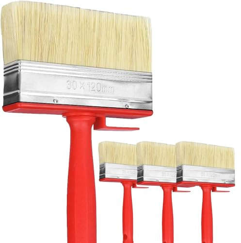 Pincel Plano, Pincel para Paredes,para Aceite de Madera roja, Pinturas al disolvente y veladuras. 120 mm x 30 mm (3 Unidades).