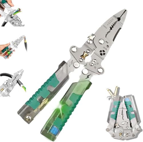 Tuvilo Alicates eléctricos, multiherramienta plegable de aleación de acero con agarre aislado, pelacables, herramienta giratoria eléctrica con medición de electricidad, pelado automático de cables