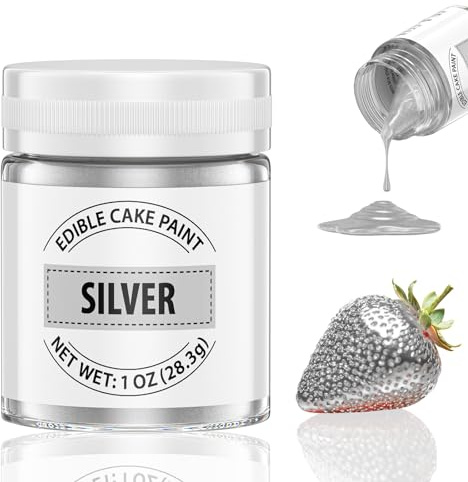 Waysroma Essbarer 28g Flüssiges Essbares Glitzerpulver für Kuchen - Eskalieren Metallisch Glitzers Paint für Fondant, Schokolade Kuchendeko Lebensmittel Glitzer Glitzerpuder für Torten (Silber)