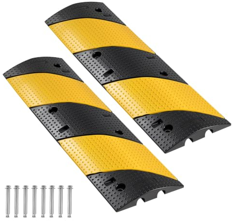 VEVOR Ralentisseur Caoutchouc, Lot de 2, Rampe Protection Câble 2 Canaux, Capacité de Charge 9979 kg, Rampe Passe Câble Sol 1 m, avec Vis d'Expansion, pour Allées, Routes en Asphalte, Béton, Gravier