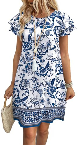 OFEEFAN Dresses for Women 2026 Spring Summer Sundresses Boho Floral Beach Vacation Clothes Hawaiian Casual Outfits Print 12 L