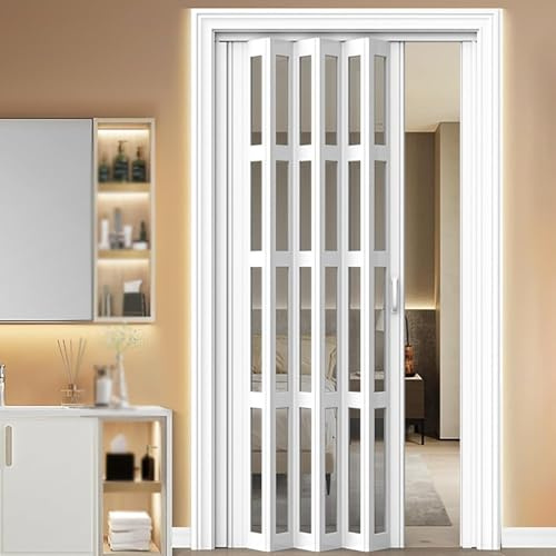 Dtyubfg PVC-Akkordeontür für Raumteiler, anpassbare Falttüren – magnetischer Aluminiumrahmen zum Zusammenklappen – bohrfreie Schiebetür für Badezimmer, Schlafzimmer, Terrasse, Homeoffice