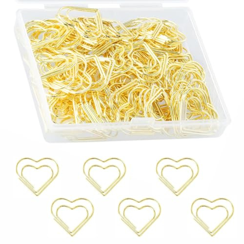 100 Stück Büroklammern Groß Herz Büroklammer aus Metall Herzförmige Paper Clips für Büro Schule Klassenzimmer Dekorative Hochzeiten Postkarten