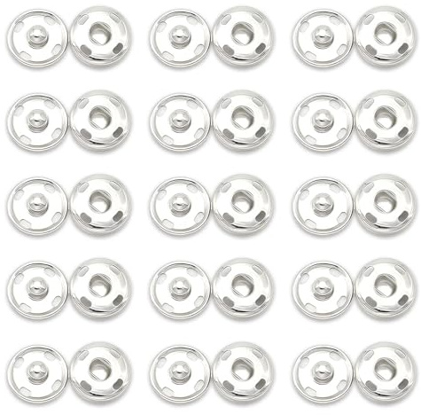 15 Metal Sets (30Pcs) Sew-on Snap Buttons,15mm Silver Sewing Press Studs, Rustproof Poppers for Clothes, Purses, Handbags, DIY Sewing Crafts Snap Buttons & Studs for Clothing Included