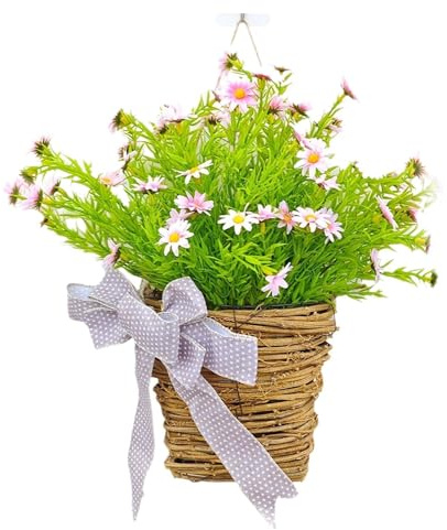 Gcljlmy Door Hanging Basket Wreath, Flower Basket for Front Door, Flower Wreath, Decorative Artificial Garland for Farmhouse Window