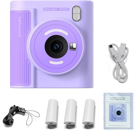Appareil Photo Instantané Enfants 1080P avec Imprimante Thermique sans Encre et Carte 32 Go - Capture & Impression Rapide, Écran 2 IPS, Zoom 16x, Filles & Garço (Violette)