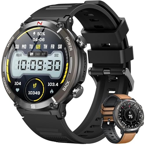 Orologio Smartwatch Uomo con GPS Sport: 1.46 Rotondo Orologi Intelligente con Chiamate Bluetooth Fitness Smart Watch LED Flashlight Monitoraggio Sonno IP68 Impermeabile Compatibile con Android e iOS