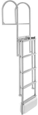VEVOR Escalera de Muelle Capacidad de 227 kg con 5 Peldaños Antideslizantes, Pasamanos, Escalera Retráctil de Aluminio con Elevación Automática para Piscina Plataforma de Natación Pontón Lago Barco