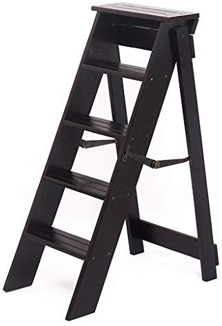 Escabeau pliable à 5 marches en bois, design léger, polyvalent, charge maximale 120 kg, pour la maison et le bureau