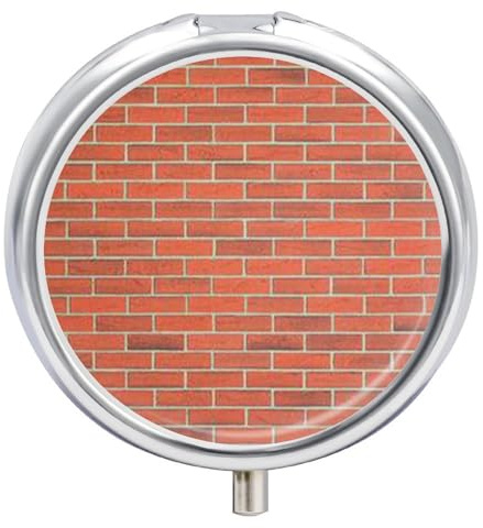 Pilulier rond à texture de mur de briques rouges, portable à 3 compartiments, exquis pilulier en métal avec fermeture à pression, boîte de rangement pour tablette pour sac à main, poche, voyage et
