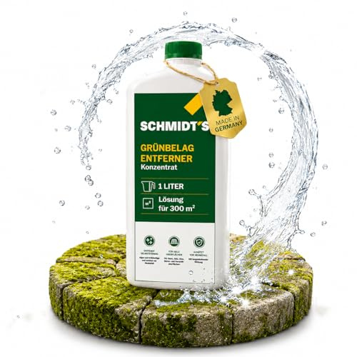 Schmidt's Grünbelagentferner 1L – Algenentferner für Terrasse, Pflaster & Fassade – selbstwirkend & vorbeugend – für Stein, Holz, Glas & Kunststoff