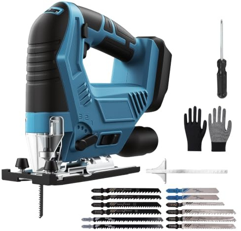 Cordless Jigsaw for Makita 18V Battery, Brushless Electric Jigsaw with LED Light, 6 Variable Speeds, ±45° Bevel Cut, 12 Blades, Wood Metal Plastic Cutter, DIY Power Tool Body Only