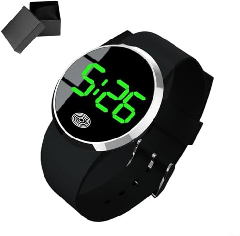Reloj De Pulsera Electrónico Digital Led Unisex con Pantalla Táctil Grande, Minimalista, Abs, Estilo Casual, Deportivo, De Negocios, con Visualización De Hora Y Colores Black Green