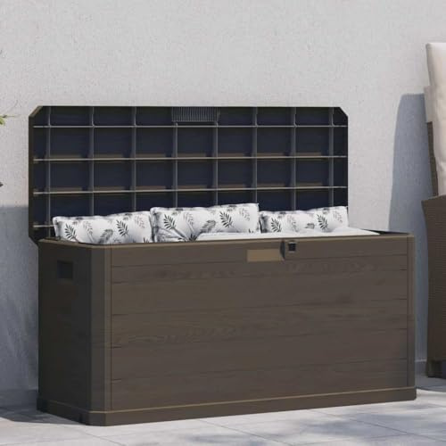 Zentexion Caja de almacenamiento de jardín de 280 L en aspecto de madera resistente a la intemperie, con cerradura, para jardín, terraza, balcón, caja de almacenaje versátil, caja de cojines, caja