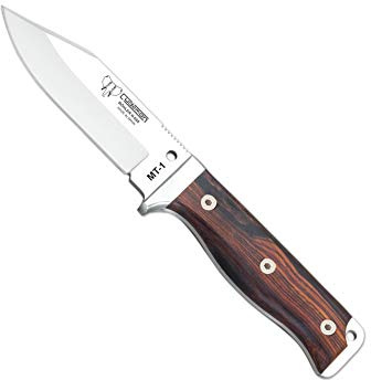 Cudeman Cuchillo 295-K MT-1 hoja de acero Böhler N-695 de 11 cm y empuñadura de madera de cocobolo de 11,5 cm para caza, pesca, supervivencia y bushcraft + Portabotellas regalo