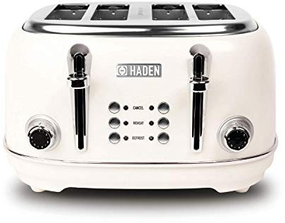 Haden Heritage White Toaster 4 slice - Variable Browning Control Toaster - Stainless Steel Housing - Reheat and Defrost Functions - Self Centring Function - 1370-1630W