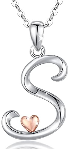 CELESTIA Birthday Gifts for Age 11 Sterling Silver Initial Necklace for Women Letter Pendant S Monogram Necklaces Alphabet Initial Heart Jewelry