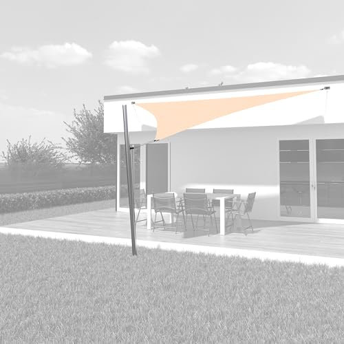 Toldoro® Sonnensegel 4,6x4,6x4,6 m dreieckig & regendicht/Komplettset inkl. 2X Wandhalter, 1x Mast mit Höheneinstellung & Spannmaterial, 1x Edelstahl Bodenhülse/Sonnensegel für Terrasse - Sand