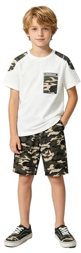 LOLANTA Vêtements d'été pour garçons Tenue décontractée Ensembles shorts et t-shirts pour enfants Imprimé camouflage, Blanc, 6-7 ans, 130