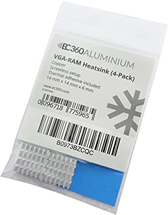 EC360® ALUMINIUM dissipatore di calore VGA-RAM pacco da 4 (14 x 14 x 6 mm)