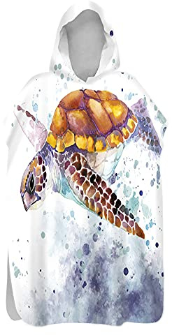 DOTBUY Strand Poncho Badeponcho Handtuch mit Kapuze, Grüne Schildkröte Drucken Erwachsene Kinder Surf Mikrofaser Schnelltrocknend Strandtuch Umziehhilfe Bademantel