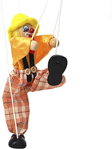 Clown Marionette Puppe Pull String Spielzeug Clown Spiel Holz Marionette für Kinder Handmarionette Puppet Spielzeug für Kinder Weihnachten Halloween Geburtstage
