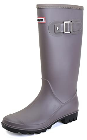 Lezzglt Women Rain Boots & Waterproof Garden Shoes Women Anti-Slip Rubber Boots Knee High Boots with Comfortable Insoles Keep Warm Lightweight Fishing High Boots, beige, 39.5/40 EU