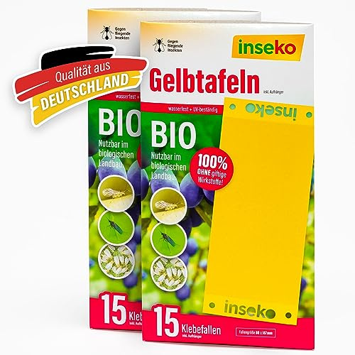 inseko 30x große Gelbtafeln – Gelbsticker gegen Trauermücken & Weiße Fliegen – 100% giftfrei – Gelbfallen für Zimmerpflanzen – Made in Germany