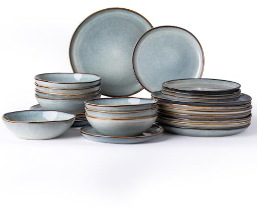 AmorArc Ceramic Dinnerware Sets,Handmade Reactive Glaze Stoneware Plates and Bowls Sets,Highly Scratch Resistant | Dishwasher & Microwave Safe Dishes Set,Service for 8 (24pc)
