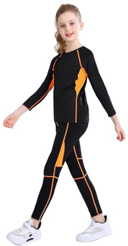 linboo Traje deportivo para niña de 2 piezas, traje de yoga con mangas largas y pantalones, juego de ropa, transpirable y elástico, ropa de baile y fitness para niños