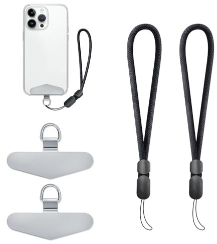 UKON 2PCS Phone Tether Tabs, Ultra-thin Metal Phone Tether Patch with 2pcs Wrist Straps, Universal Wrist Lanyard Replacement without Adhesive Tether Tab for Phones (Silver)