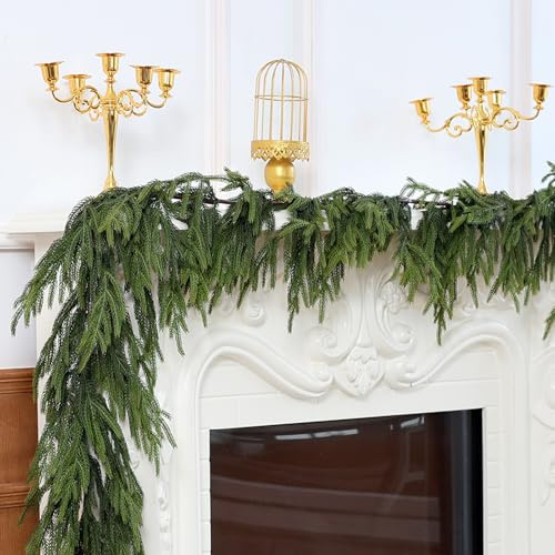 Norfolk Kieferngirlande – 2,7 m künstliche Weihnachtsgirlande für Tisch, Kamin, Kaminsims, Fenster, Treppen, Outdoor-Dekoration