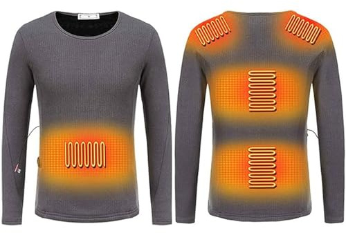 Pucklky Functional Thermal Top Washable Heated Underwear 5 Heating Zones 3 Temperature Control, Electric USB Heating,M,Grey
