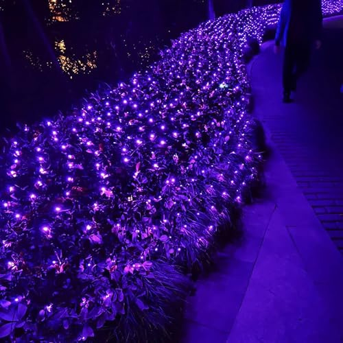 DINOWIN Guirnaldas Neta Luz Batería 2x3M 192LED Luces de Red 8 modos Luces de Cadena Impermeable Luces de Arbol de Navidad para Halloween, Jardín, Bodas (Morado)