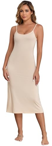 Qzzater Women Full Slip for Under Dress Adjustable Spaghetti Strap Cami Dress Nightgown Chemise Nude Medium